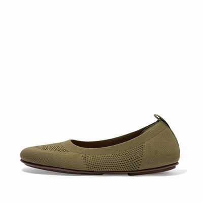 Fitflop Women's ALLEGRO Airyknit Ballet Flats - Olive Green, VN3450267